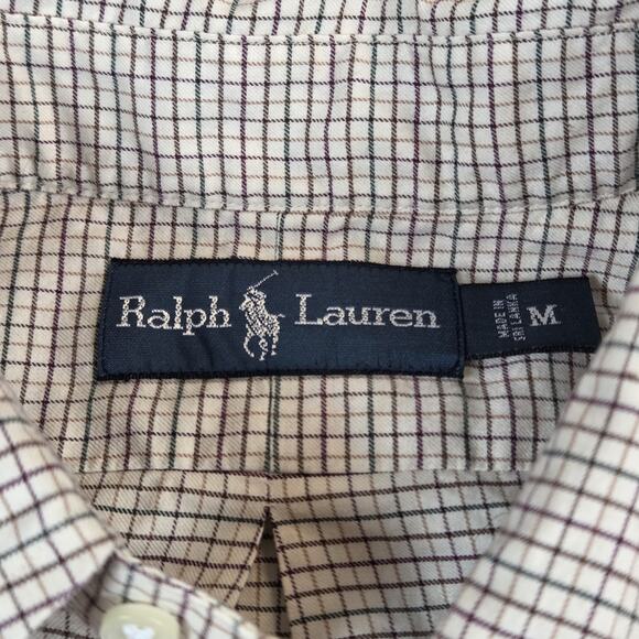 Ralph Lauren Mens Dress Shirt Tan Plaid Men's Size M Preppy Classic Pony - Picture 4 of 8